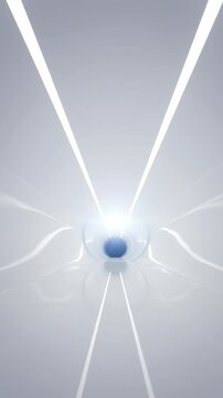 Cinematic view panning through a bright white endless corridor defined by severe smooth parabolic curvature and modern architectural lines depth, white, design