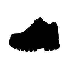 Hiking boot silhouette with rugged sole and laces, side view