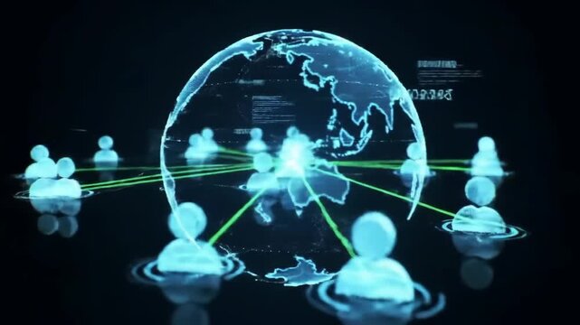 Globe connecting people, data transmission, global network, digital world, technology background use - Powered by Adobe