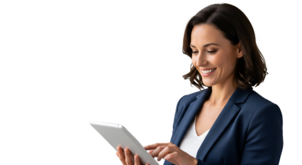 Business Woman With Tablet on Transparent Background