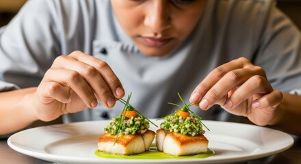 Chef Elevating Culinary Artistry Harmonizing Flavors and Presentation in Exquisite Dish Creation for a Fine Dining Experience