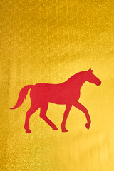 Elegant Red Horse Silhouette on Gold Pattern for Lunar New Year Celebration