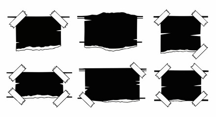 Collection of Torn Paper Pieces with Tape, Vintage Style.