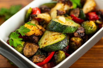 Homemade roasted vegetable mix with zucchini and mushrooms