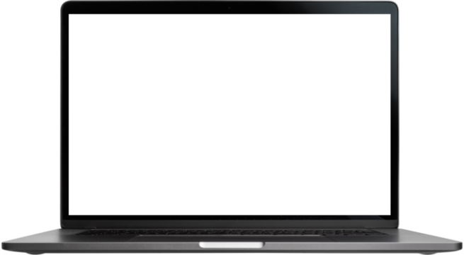 Open Laptop Mockup Front View isolated on transparent background