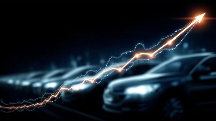 Automotive Growth: A sleek, dynamic image captures the essence of automotive industry success, with a lineup of modern cars under a rising line graph, symbolizing growth and progress. 