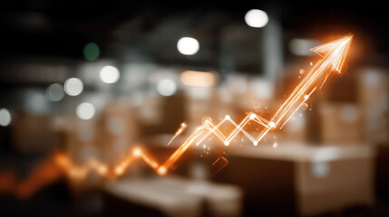 Rising Trend: A visually striking image showcases a glowing, dynamic upward arrow superimposed over a blurred warehouse background, symbolizing growth and progress in the industry.