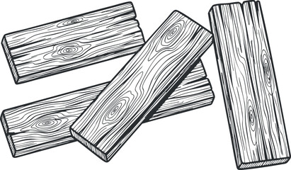 Hand-drawn vector illustration of wooden planks in a sketch style, ideal for construction and woodworking projects