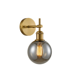 Obraz premium Modern Gold Wall Sconce with Gray Globe Shade - Interior Lighting Fixture