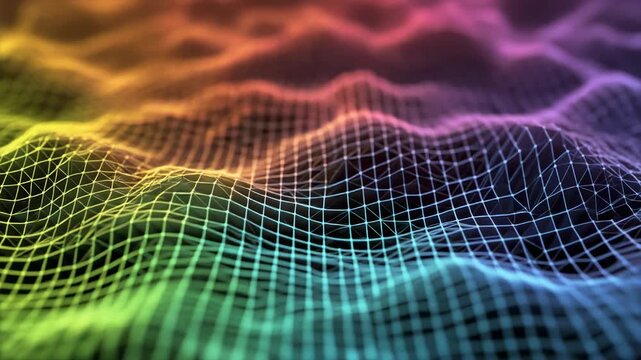 Colorful wireframe terrain waves animation
