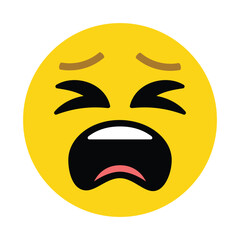 A yellow circular emoji with downturned eyebrows closed eyes and an open crying mouth expression