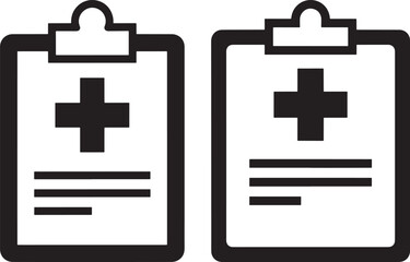 Obraz premium Two medical clipboard icons with cross silhouette