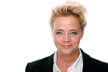 Close up studio portrait of businesswoman isolated on transparent png background.