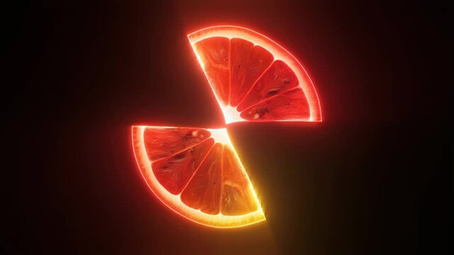 Glowing citrus slice rotation on dark
