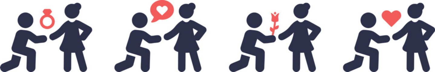 proposal, engagement, marriage, wedding, love, romance, couple, people, ring, diamond, heart, flower, rose, speech, bubble, icon, symbol, graphic, design, isolated, white, background, asking, question