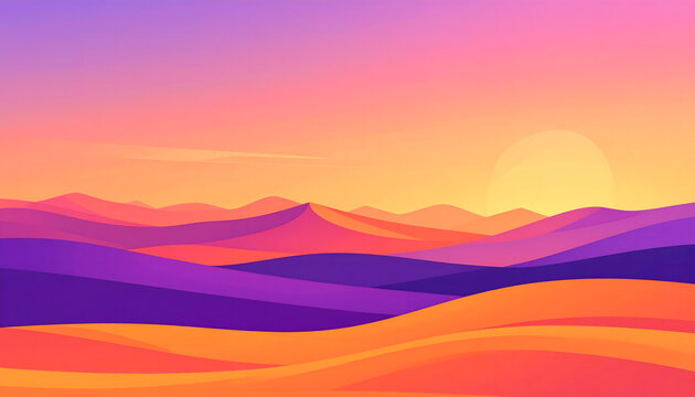 Colorful layered sunset landscape illustration