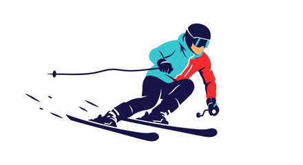 Obraz premium Dynamic illustration of a person skiing downhill on a snowy mountain slope.