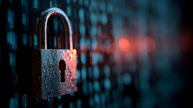 Secure digital protection: close-up of metallic padlock on cybersecurity background - Powered by Adobe