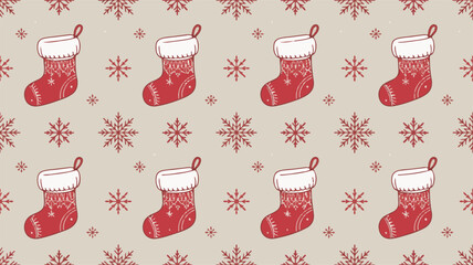 Red Christmas Stockings and Snowflakes Pattern holiday