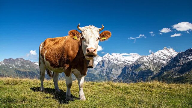 Alpine Cattle on Swiss Mountain Pasture - Rural Scene