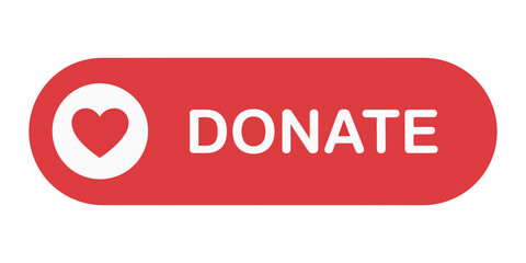 Red donate button with white heart icon for charitable fundraising, online financial contributions, and digital support campaigns on websites and applications.