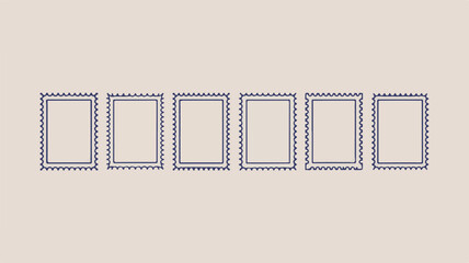 Row of Seven Empty Decorative Postage Stamp Frames Keywords: postage stamp, frame, border, empty