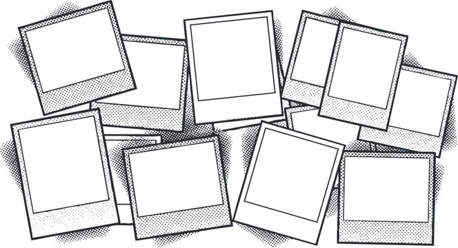 Set of blank polaroid photo frames in a retro dotted style for creative design and collage projects
