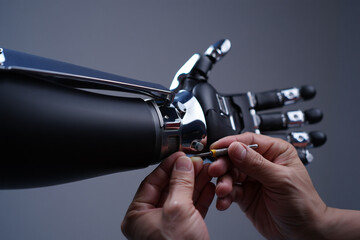 Advanced robotic arm repair with human hands and a screwdriver concept