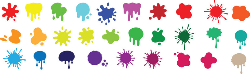 Colorful Paint Splatter and Drip Icons on White Background paint drip ink splash