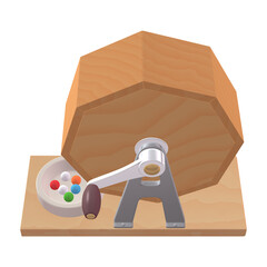 催事・イベントのイラスト素材　ガラポン抽選器（1_8）　黄　抽選玉付