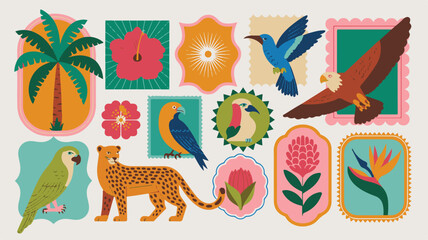 Tropical Animals And Flowers In Decorative Frames birds