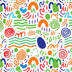 Whimsical Abstract Doodle Shapes Pattern on White Background Keywords: abstract, doodle, shapes