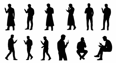 Silhouettes of individuals engrossed in their smartphones, showcasing modern communication.