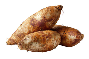 Three root vegetables, light beige with brown markings, stacked