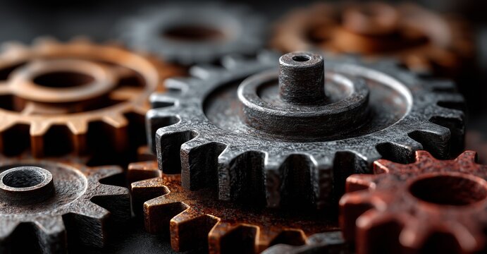 Detailed View of Metal Gears Showing Textures and Colors in a Close-Up Arrangement