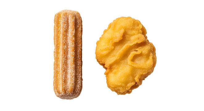A churro and a chicken nugget isolated on transparent background