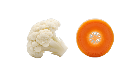 Cauliflower and carrot slice isolated on transparent background