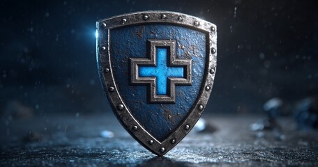 Shield With Glowing Cross Symbolizing Healthcare Protection and Security