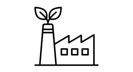 Green Factory Icon – Eco Industry Symbol, Sustainable Manufacturing Plant Outline