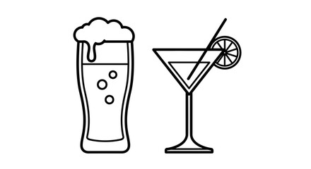 Cocktail and Beer Icons: Drinks and Bar Menu Symbols