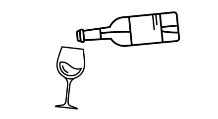 Wine Pouring Icon – Bottle and Glass Outline, Drink Symbol for Bar or Winery
