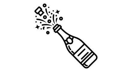 Celebration Champagne Bottle Icon Popping with Confetti – Minimalist Line Art Design