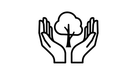 Hands Protecting Tree Icon: Environmental Conservation Symbol