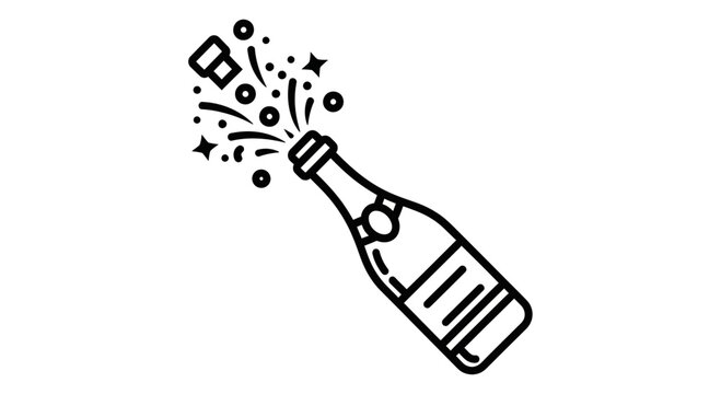 Naklejki Celebration Champagne Bottle Icon Popping with Confetti – Minimalist Line Art Design