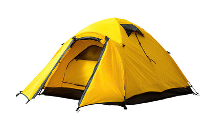 Bright yellow camping tent against black background