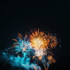 Colorful fireworks display celebrating new year&rsquo;s eve in urban cityscape night sky vibrant visuals for event promotion