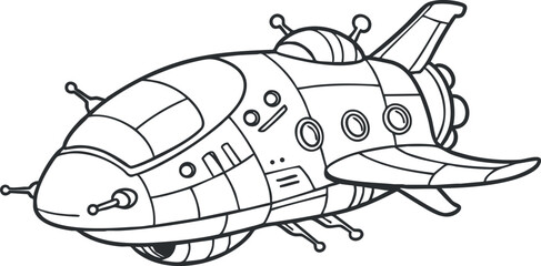 Outline vector illustration of a futuristic spaceship design suitable for educational materials, children’s books, or space-themed projects