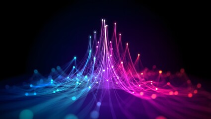 Abstract burst of luminous trails in vibrant blue and pink hues