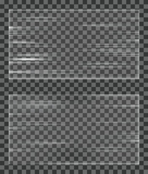 Realistic stretched white plastic warp. Polyethylene background. Vector transparent cellophane mockup