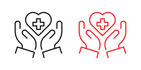 Hand holding heart with cross icon. Healthcare icon set. vector illustration